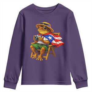 Funny Coqui Frog Puerto Rico Flag Youth Sweatshirt Puerto Rican Taino Boricua Hispanic TS10 Purple Print Your Wear