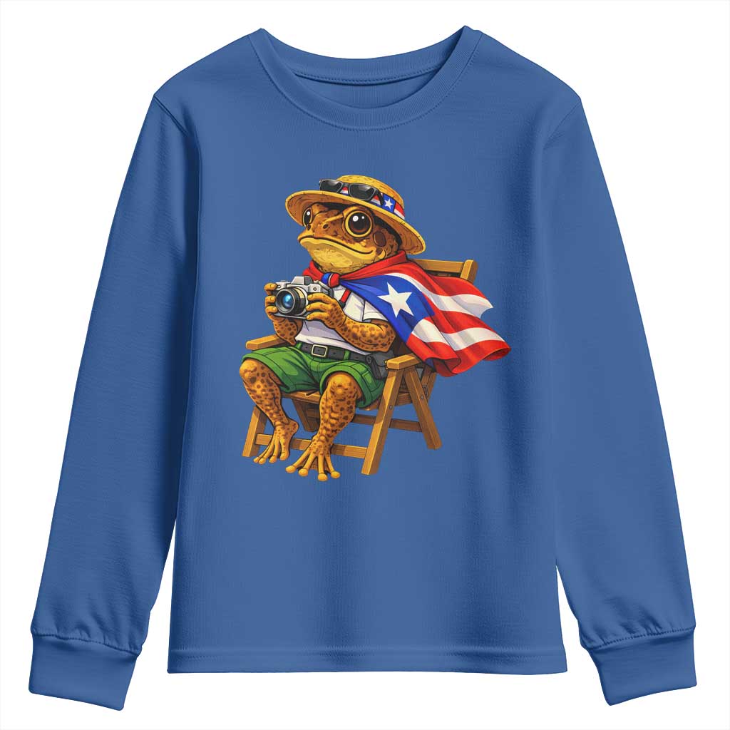 Funny Coqui Frog Puerto Rico Flag Youth Sweatshirt Puerto Rican Taino Boricua Hispanic TS10 Royal Blue Print Your Wear