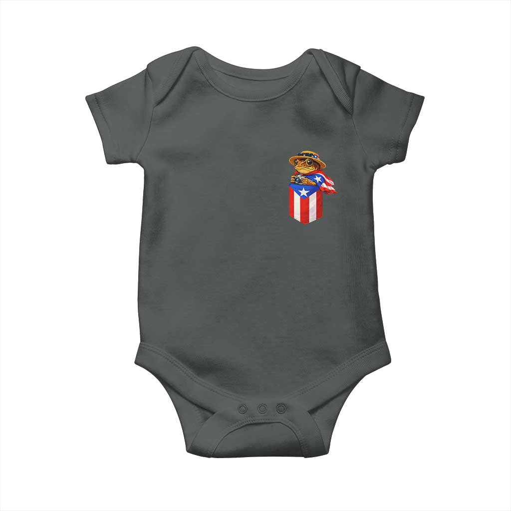 Funny Coqui Frog Puerto Rico Flag Baby Onesie Puerto Rican Taino Buricua Pocket Borinquen TS10 Dark Heather Print Your Wear