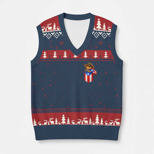 Funny Coqui Frog Puerto Rico Flag V-Neck Knit Sweater Vest Puerto Rican Taino Buricua Pocket Borinquen TS10 Navy Red Print Your Wear