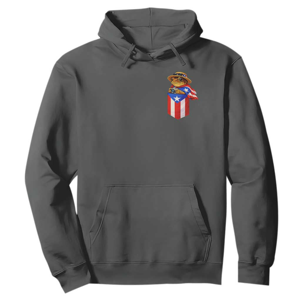 Funny Coqui Frog Puerto Rico Flag Hoodie Puerto Rican Taino Buricua Pocket Borinquen TS10 Dark Heather Print Your Wear