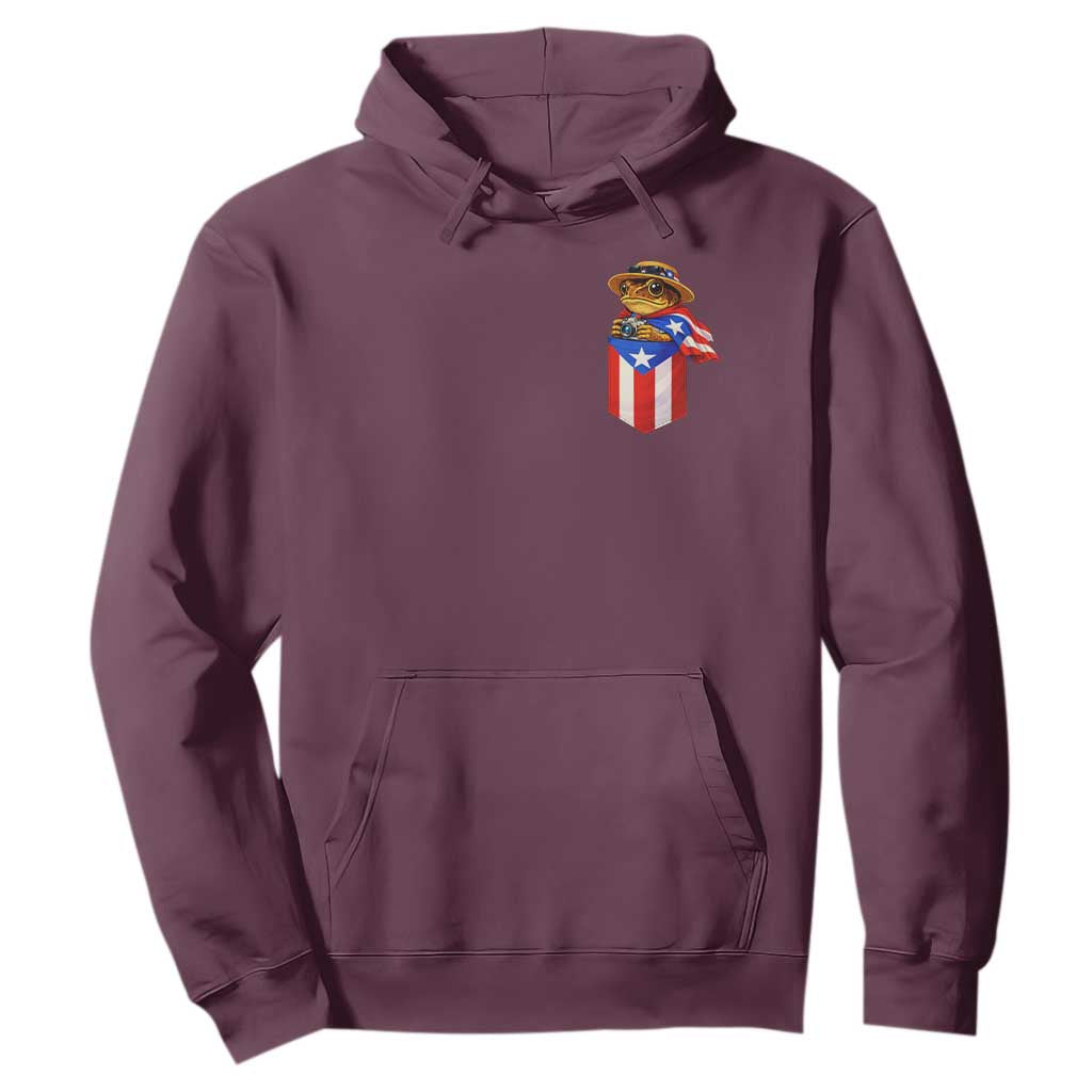 Funny Coqui Frog Puerto Rico Flag Hoodie Puerto Rican Taino Buricua Pocket Borinquen TS10 Maroon Print Your Wear