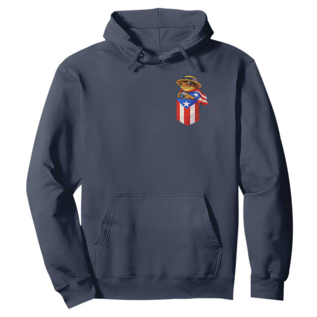 Funny Coqui Frog Puerto Rico Flag Hoodie Puerto Rican Taino Buricua Pocket Borinquen TS10 Navy Print Your Wear