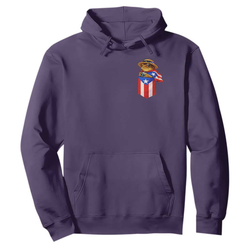 Funny Coqui Frog Puerto Rico Flag Hoodie Puerto Rican Taino Buricua Pocket Borinquen TS10 Purple Print Your Wear