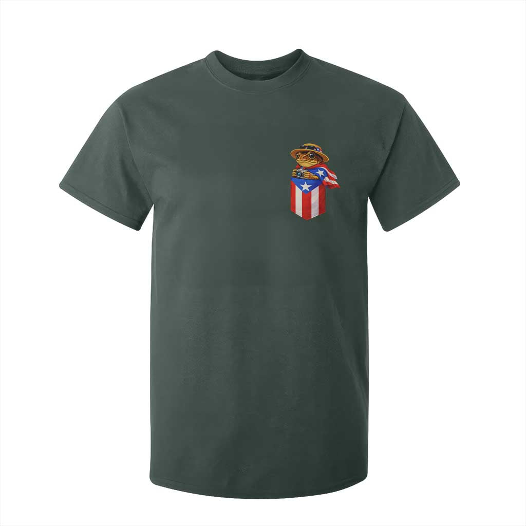 Funny Coqui Frog Puerto Rico Flag T Shirt For Kid Puerto Rican Taino Buricua Pocket Borinquen TS10 Dark Forest Green Print Your Wear