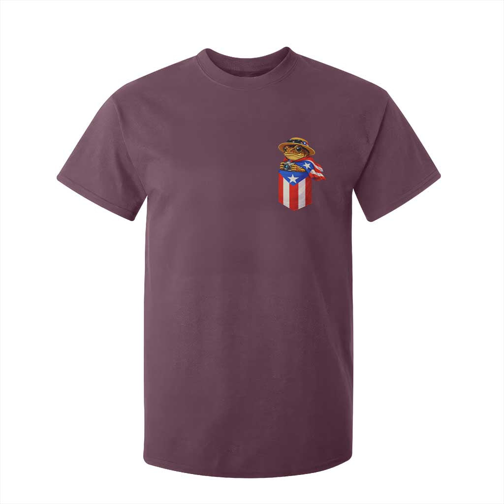 Funny Coqui Frog Puerto Rico Flag T Shirt For Kid Puerto Rican Taino Buricua Pocket Borinquen TS10 Maroon Print Your Wear