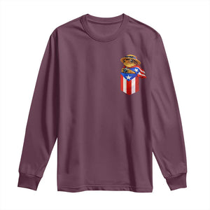 Funny Coqui Frog Puerto Rico Flag Long Sleeve Shirt Puerto Rican Taino Buricua Pocket Borinquen TS10 Maroon Print Your Wear