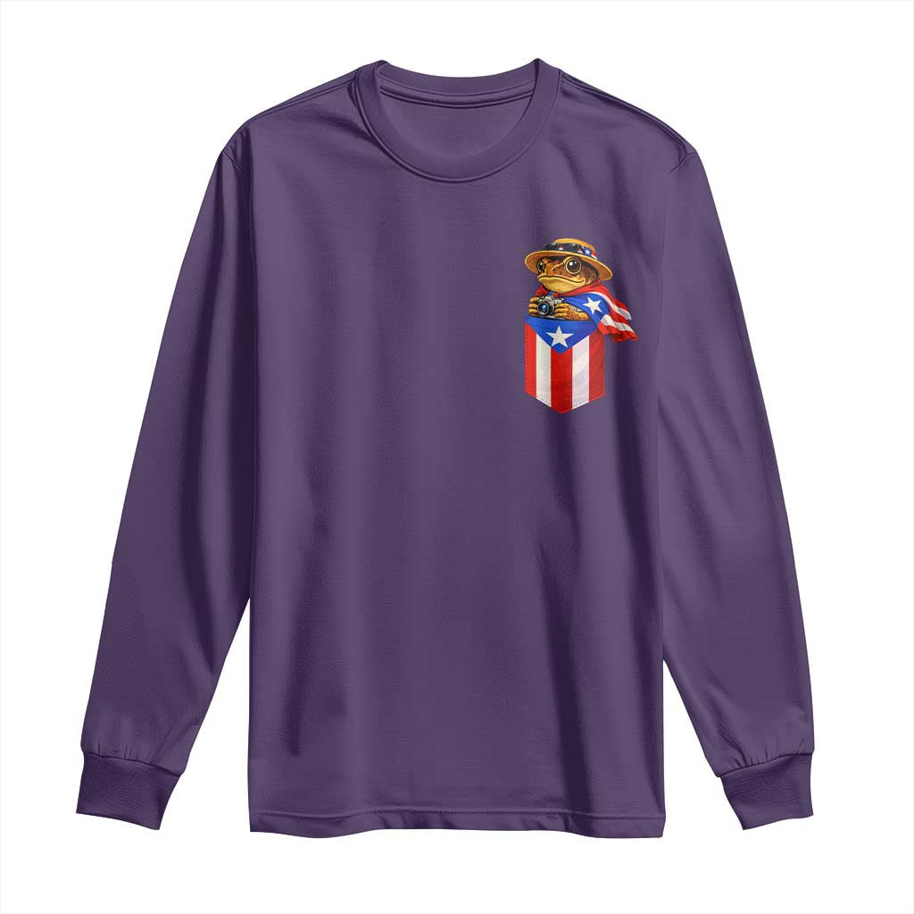 Funny Coqui Frog Puerto Rico Flag Long Sleeve Shirt Puerto Rican Taino Buricua Pocket Borinquen TS10 Purple Print Your Wear