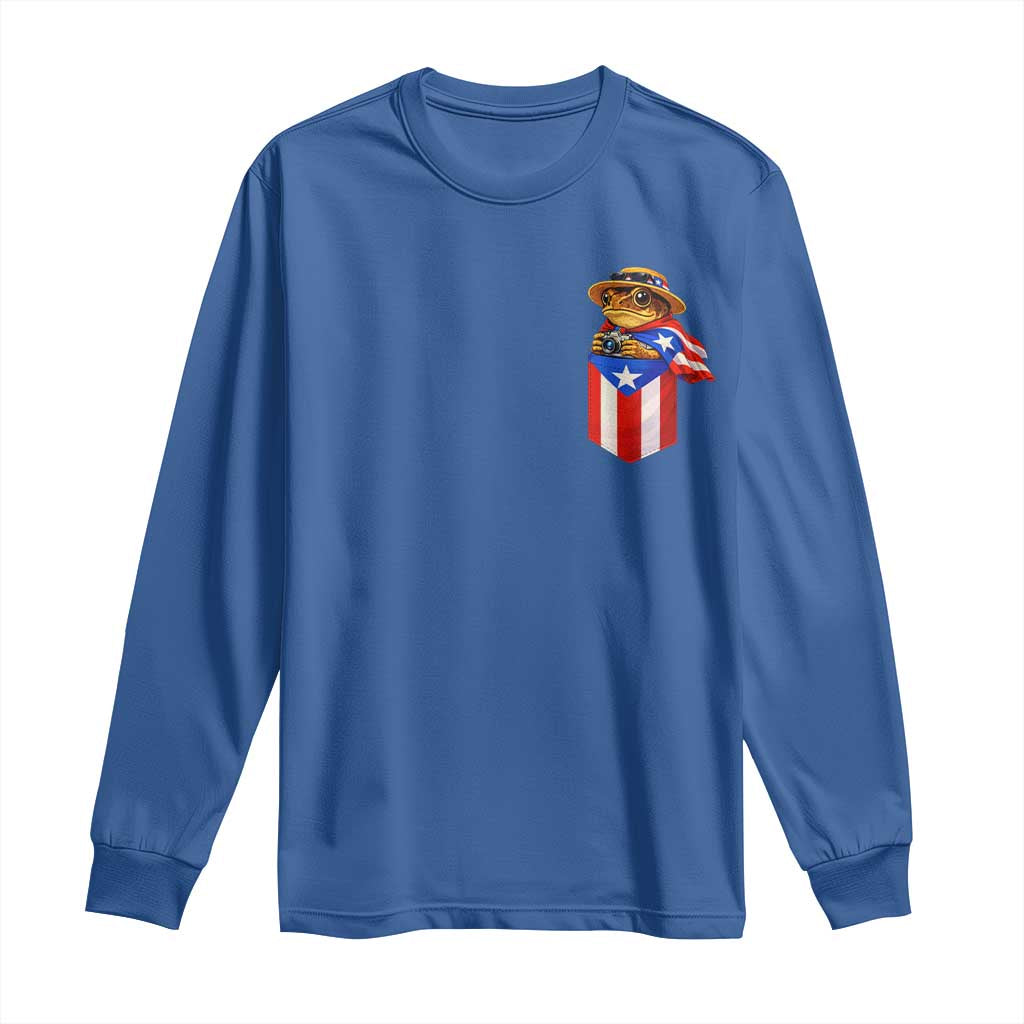 Funny Coqui Frog Puerto Rico Flag Long Sleeve Shirt Puerto Rican Taino Buricua Pocket Borinquen TS10 Royal Blue Print Your Wear