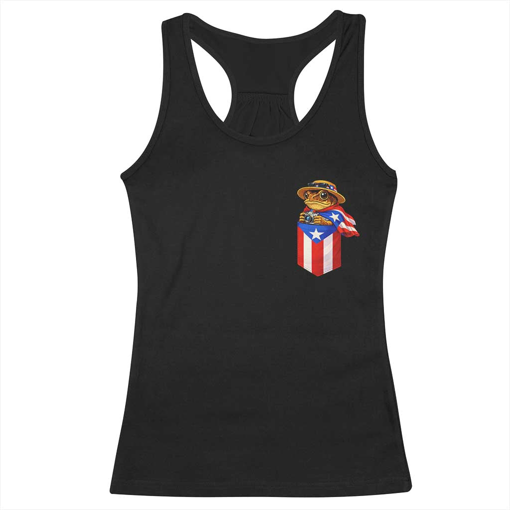 Funny Coqui Frog Puerto Rico Flag Racerback Tank Top Puerto Rican Taino Buricua Pocket Borinquen TS10 Black Print Your Wear