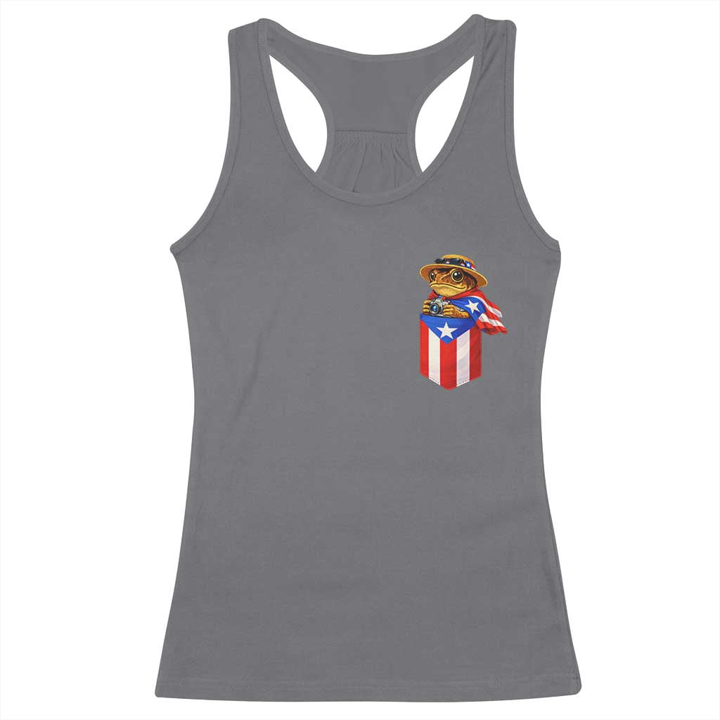 Funny Coqui Frog Puerto Rico Flag Racerback Tank Top Puerto Rican Taino Buricua Pocket Borinquen TS10 Charcoal Print Your Wear