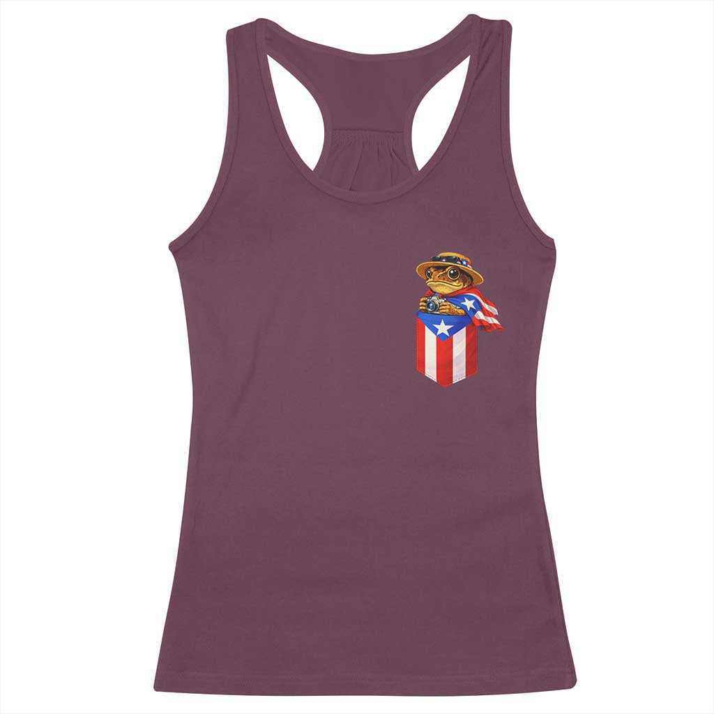 Funny Coqui Frog Puerto Rico Flag Racerback Tank Top Puerto Rican Taino Buricua Pocket Borinquen TS10 Maroon Print Your Wear