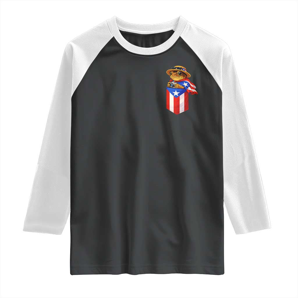 Funny Coqui Frog Puerto Rico Flag Raglan Shirt Puerto Rican Taino Buricua Pocket Borinquen TS10 Black White Print Your Wear
