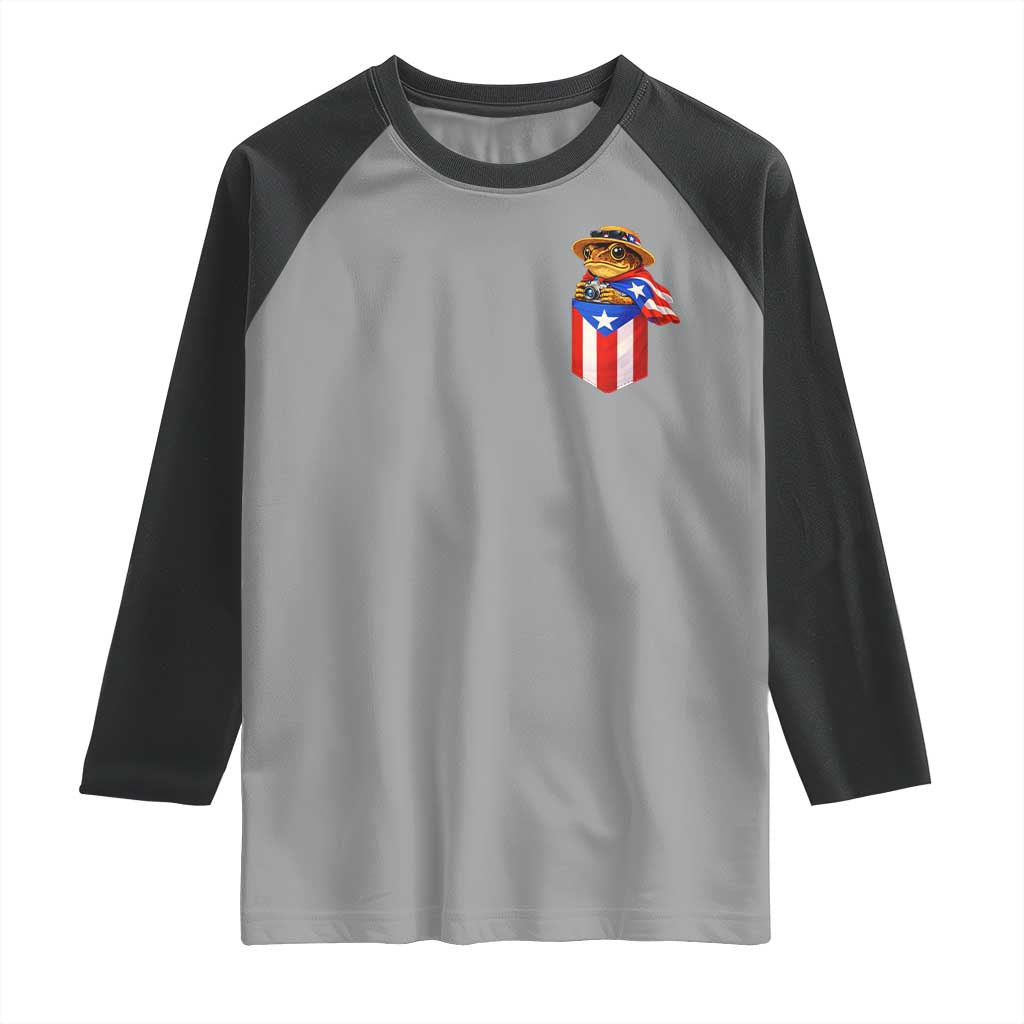 Funny Coqui Frog Puerto Rico Flag Raglan Shirt Puerto Rican Taino Buricua Pocket Borinquen TS10 Sport Gray Black Print Your Wear