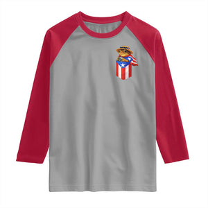 Funny Coqui Frog Puerto Rico Flag Raglan Shirt Puerto Rican Taino Buricua Pocket Borinquen TS10 Sport Gray Red Print Your Wear