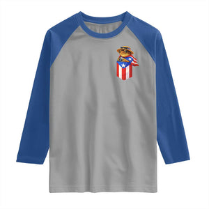 Funny Coqui Frog Puerto Rico Flag Raglan Shirt Puerto Rican Taino Buricua Pocket Borinquen TS10 Sport Gray Royal Print Your Wear