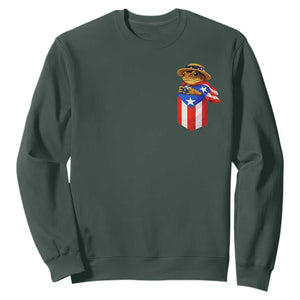 Funny Coqui Frog Puerto Rico Flag Sweatshirt Puerto Rican Taino Buricua Pocket Borinquen TS10 Dark Forest Green Print Your Wear
