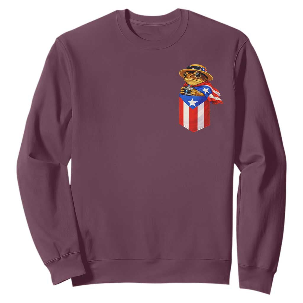 Funny Coqui Frog Puerto Rico Flag Sweatshirt Puerto Rican Taino Buricua Pocket Borinquen TS10 Maroon Print Your Wear