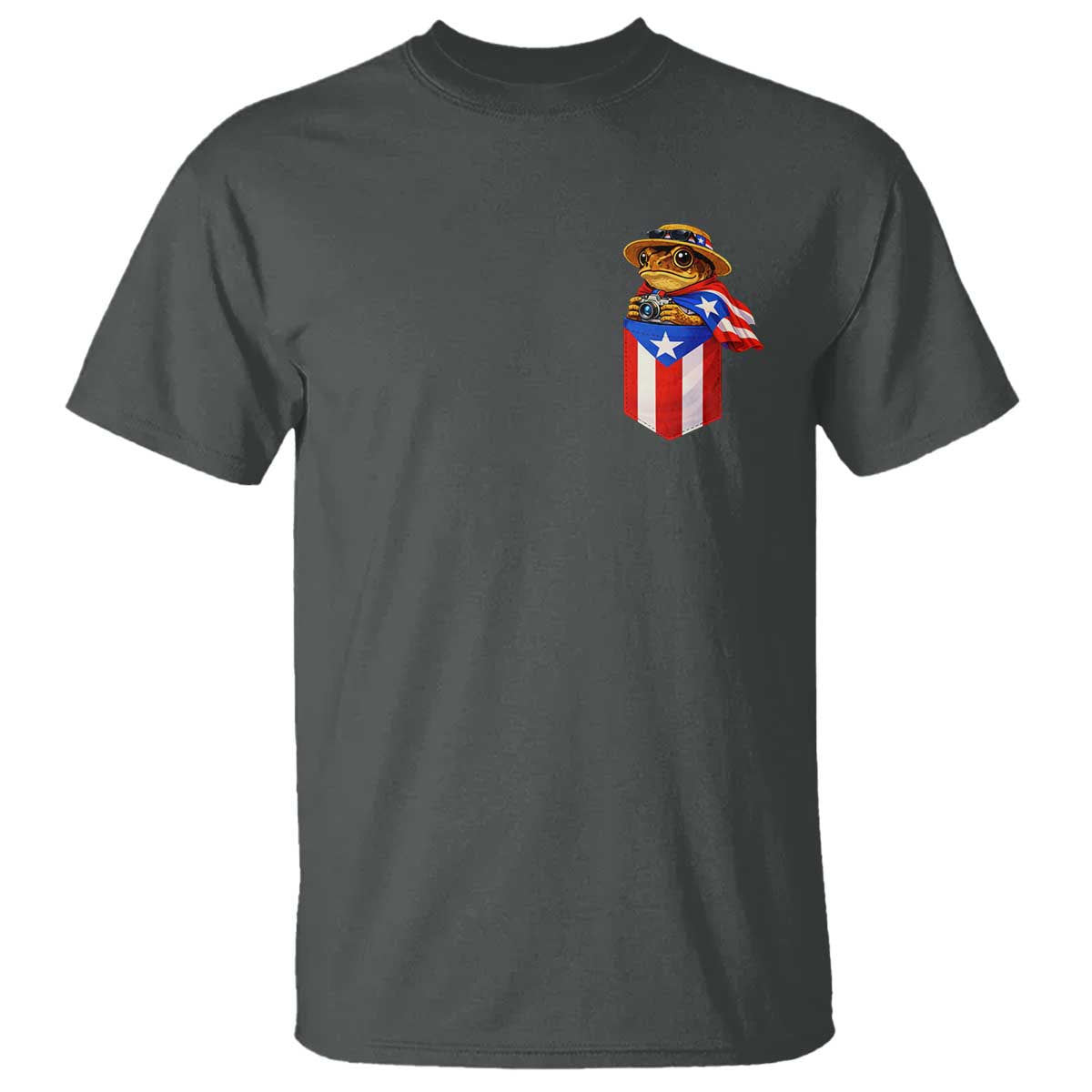 Funny Coqui Frog Puerto Rico Flag T Shirt Puerto Rican Taino Buricua Pocket Borinquen TS10 Dark Heather Print Your Wear