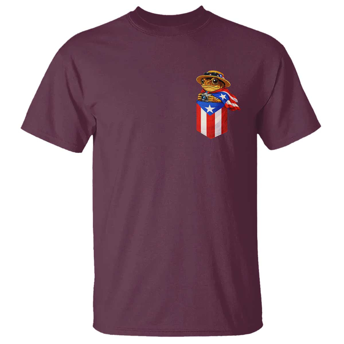 Funny Coqui Frog Puerto Rico Flag T Shirt Puerto Rican Taino Buricua Pocket Borinquen TS10 Maroon Print Your Wear