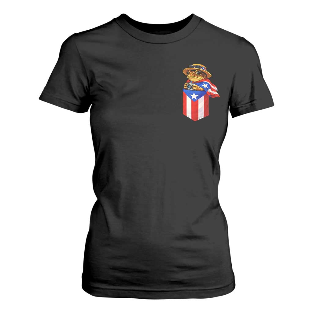 Funny Coqui Frog Puerto Rico Flag T Shirt For Women Puerto Rican Taino Buricua Pocket Borinquen TS10 Black Print Your Wear