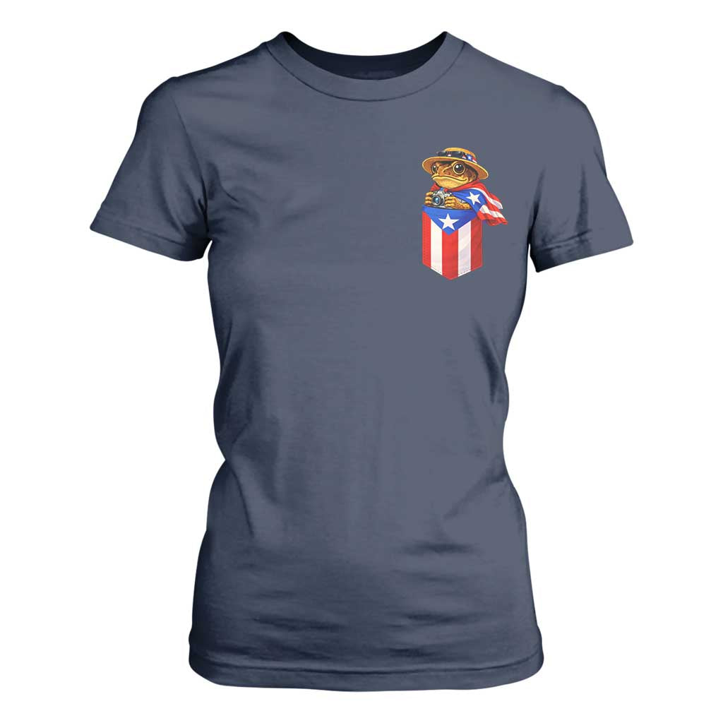 Funny Coqui Frog Puerto Rico Flag T Shirt For Women Puerto Rican Taino Buricua Pocket Borinquen TS10 Navy Print Your Wear