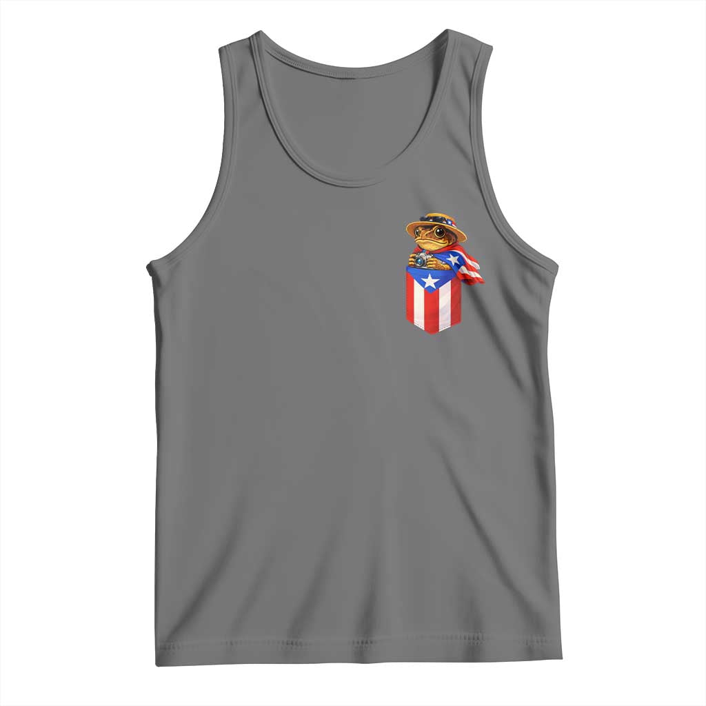 Funny Coqui Frog Puerto Rico Flag Tank Top Puerto Rican Taino Buricua Pocket Borinquen TS10 Black Heather Print Your Wear