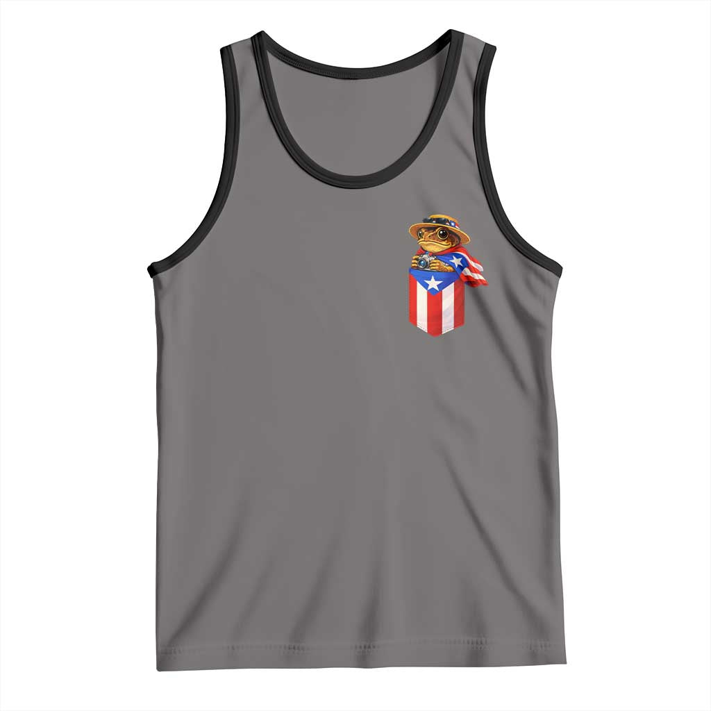 Funny Coqui Frog Puerto Rico Flag Tank Top Puerto Rican Taino Buricua Pocket Borinquen TS10 Deep Heather Black Print Your Wear