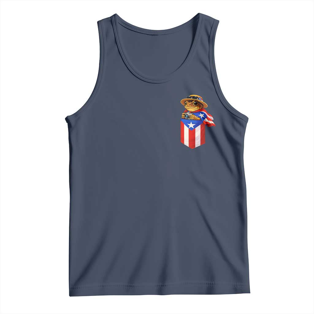 Funny Coqui Frog Puerto Rico Flag Tank Top Puerto Rican Taino Buricua Pocket Borinquen TS10 Navy Print Your Wear