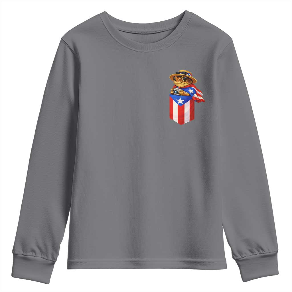 Funny Coqui Frog Puerto Rico Flag Youth Sweatshirt Puerto Rican Taino Buricua Pocket Borinquen TS10 Charcoal Print Your Wear