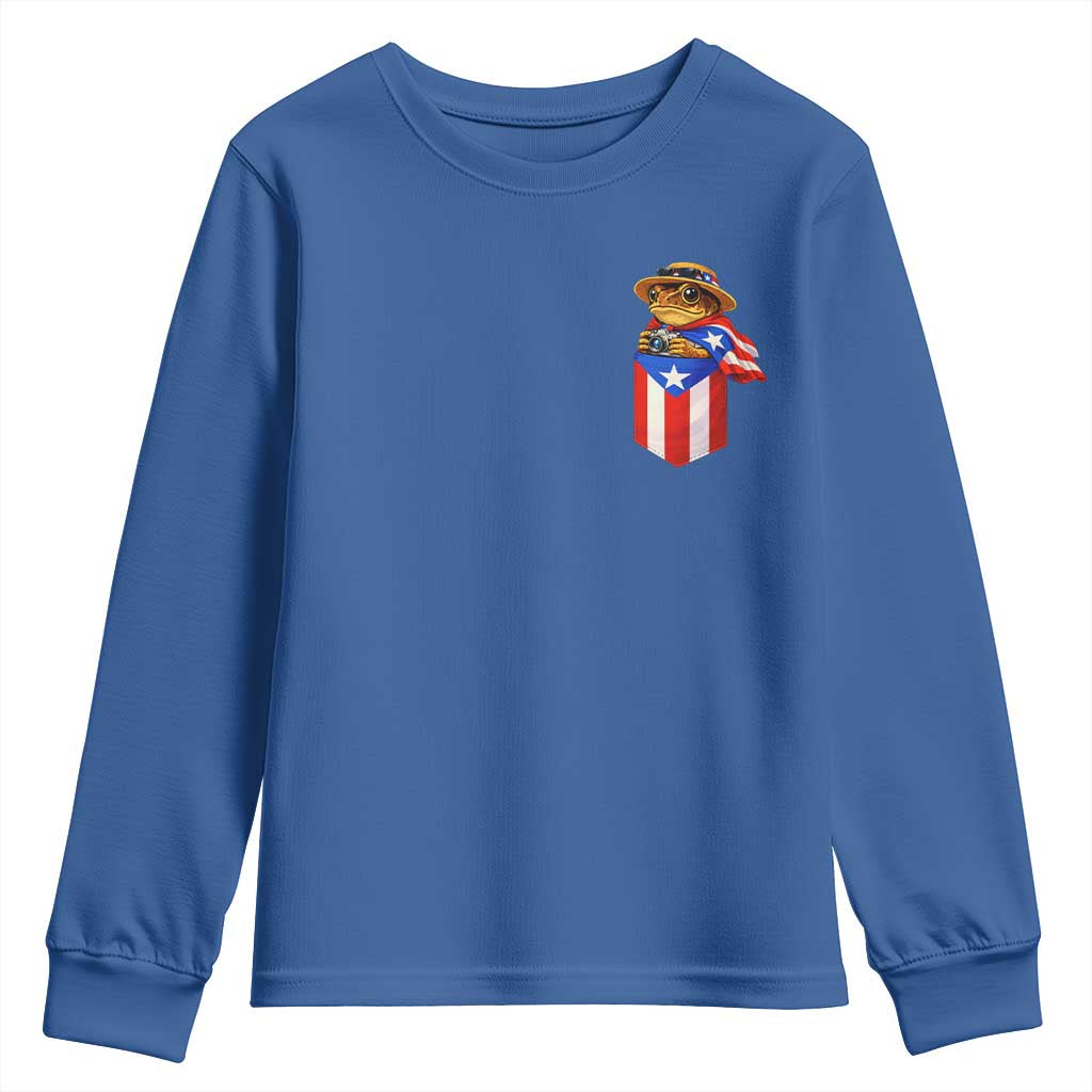 Funny Coqui Frog Puerto Rico Flag Youth Sweatshirt Puerto Rican Taino Buricua Pocket Borinquen TS10 Royal Blue Print Your Wear
