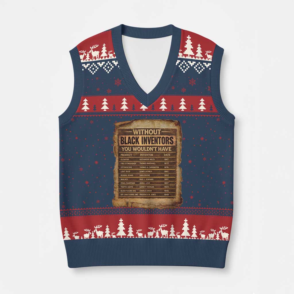 Black Inventors V-Neck Knit Sweater Vest Afro African Melanin Black History Month Juneteenth TS10 Navy Red Print Your Wear