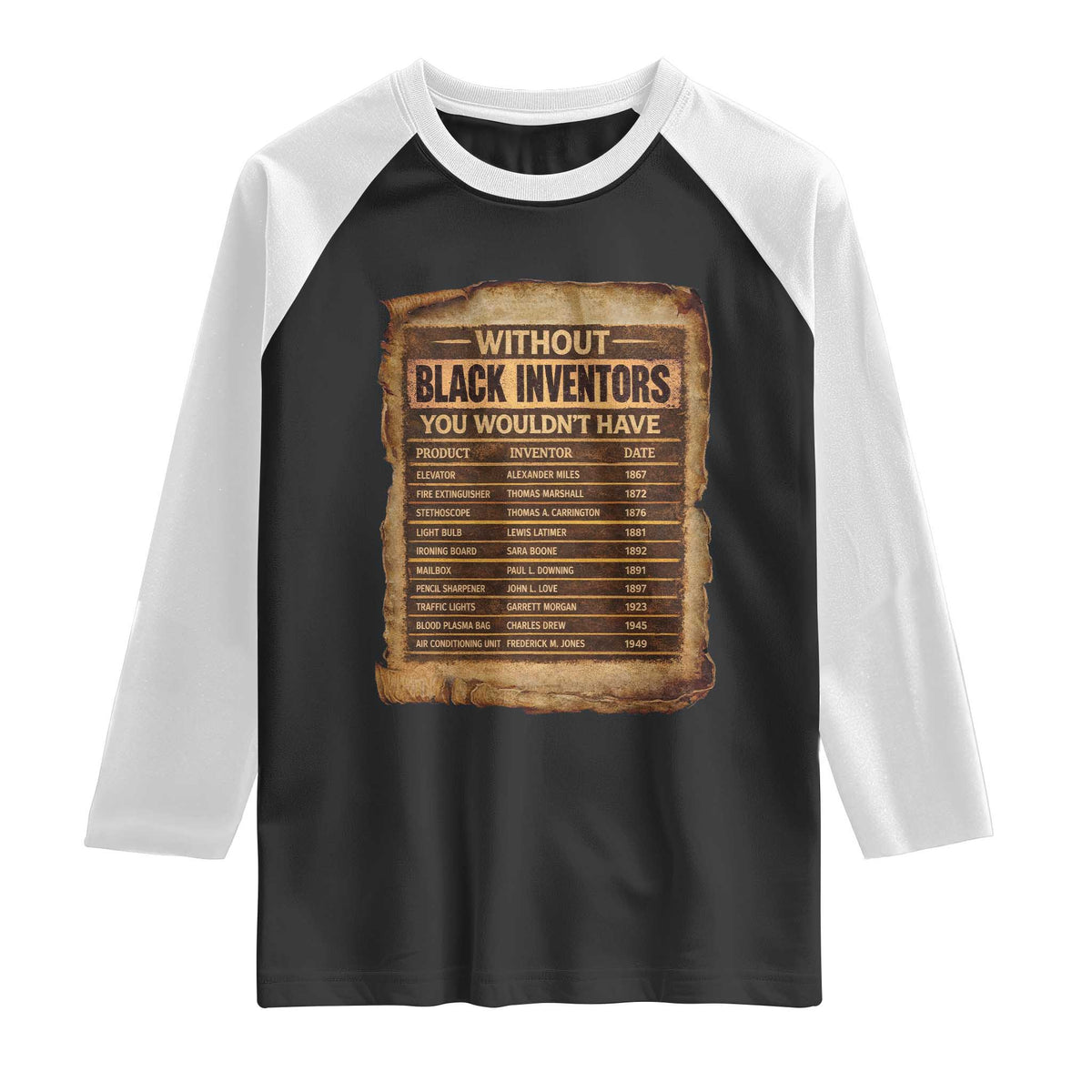 Black Inventors Raglan Shirt Afro African Melanin Black History Month Juneteenth TS10 Black White Print Your Wear
