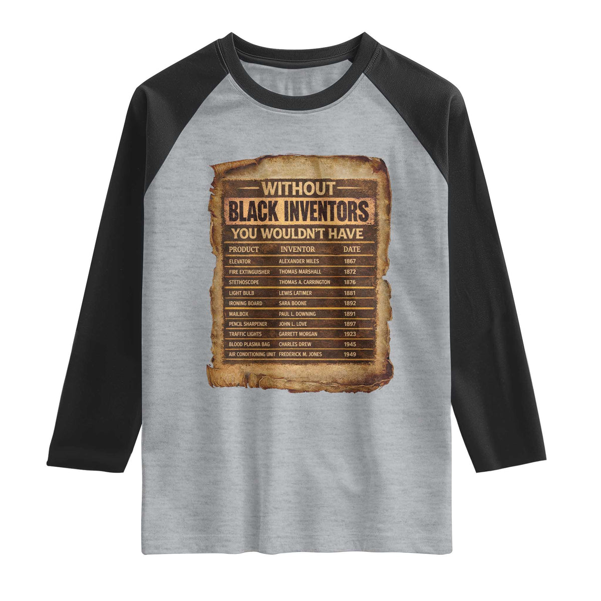 Black Inventors Raglan Shirt Afro African Melanin Black History Month Juneteenth TS10 Heather Gray Black Print Your Wear