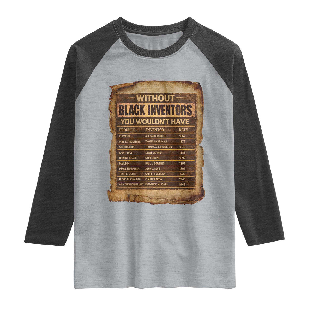 Black Inventors Raglan Shirt Afro African Melanin Black History Month Juneteenth TS10 Heather Gray Heather Charcoal Print Your Wear
