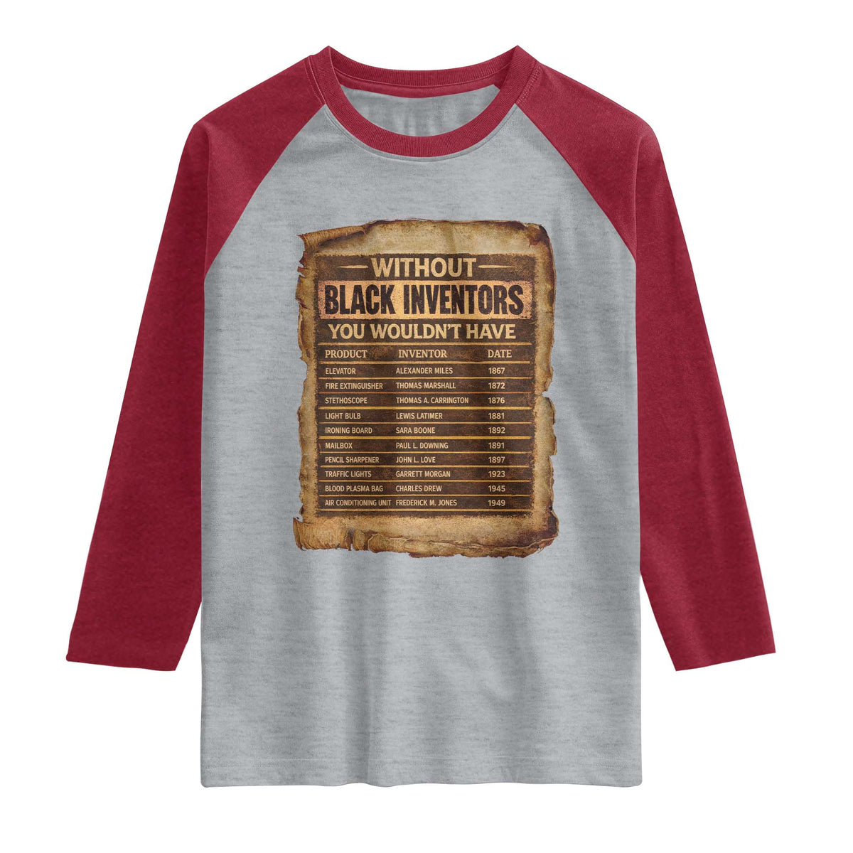 Black Inventors Raglan Shirt Afro African Melanin Black History Month Juneteenth TS10 Heather Gray Heather Red Print Your Wear