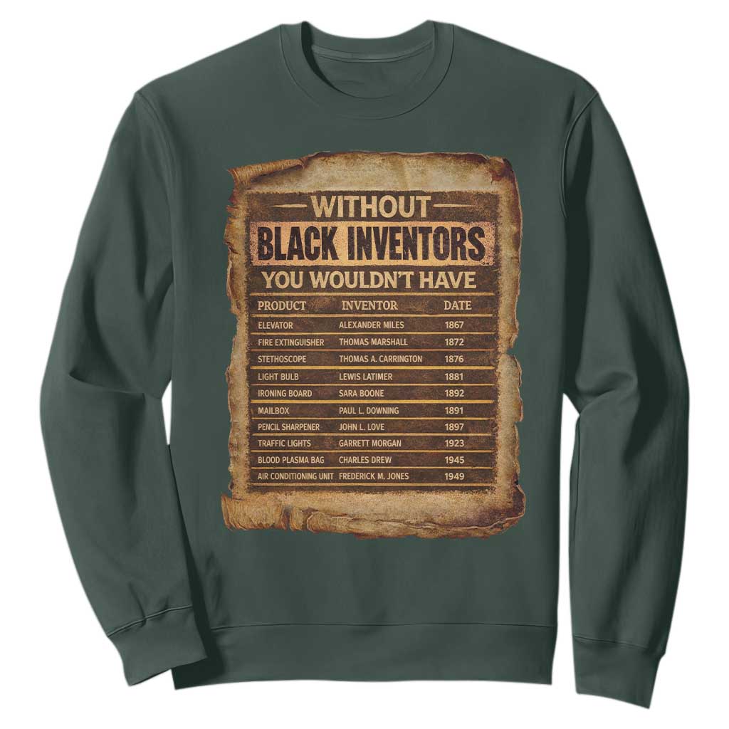 Black Inventors Sweatshirt Afro African Melanin Black History Month Juneteenth TS10 Dark Forest Green Print Your Wear