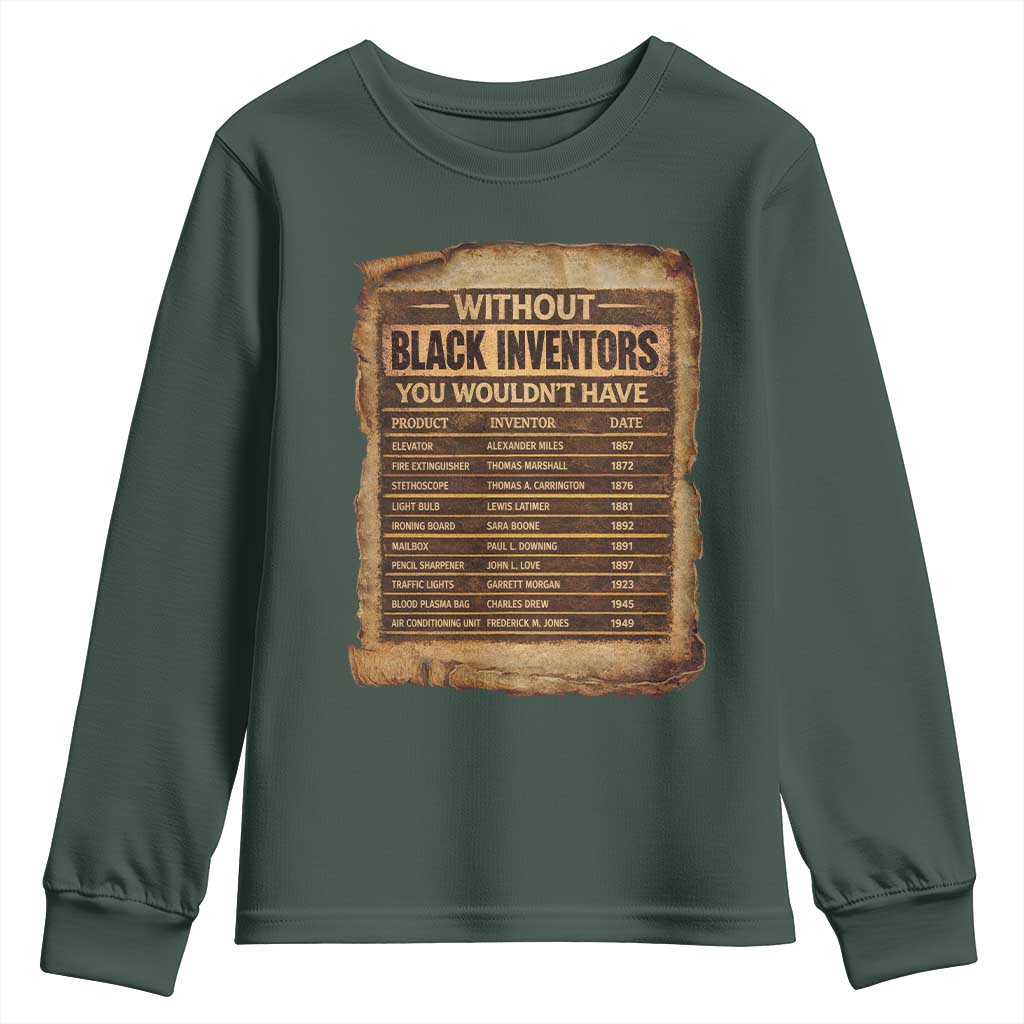 Black Inventors Youth Sweatshirt Afro African Melanin Black History Month Juneteenth TS10 Dark Forest Green Print Your Wear