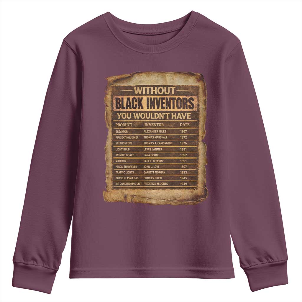 Black Inventors Youth Sweatshirt Afro African Melanin Black History Month Juneteenth TS10 Maroon Print Your Wear