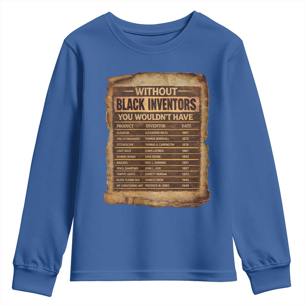 Black Inventors Youth Sweatshirt Afro African Melanin Black History Month Juneteenth TS10 Royal Blue Print Your Wear