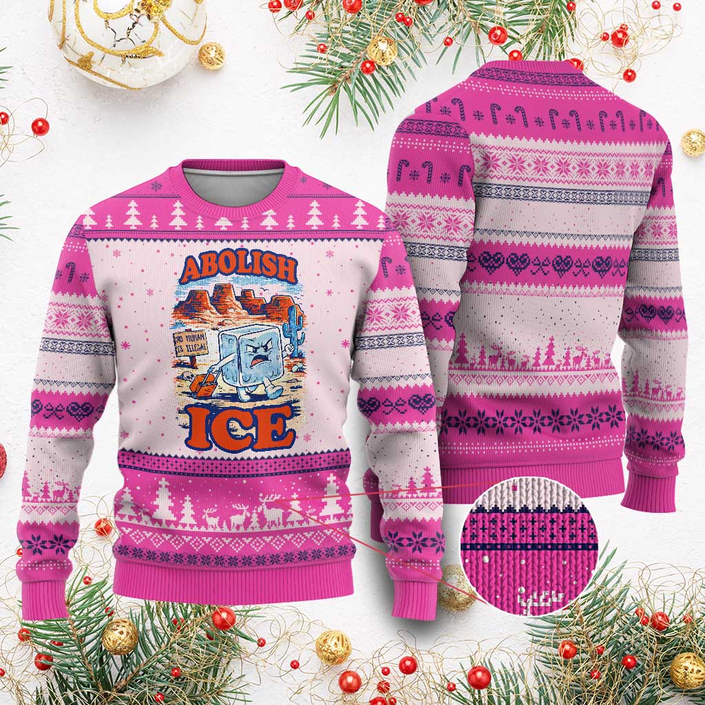 Abolish Ice Protest Ugly Christmas Sweater Retro Protest No Human Is Illegal TS10 Hot Pink Print Your Wear