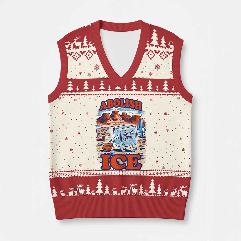 Abolish Ice Protest V-Neck Knit Sweater Vest Retro Protest No Human Is Illegal TS10 Beige Red Print Your Wear
