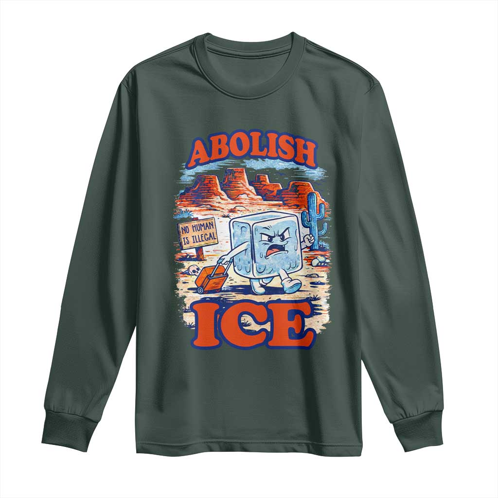 Abolish Ice Protest Long Sleeve Shirt Retro Protest No Human Is Illegal TS10 Dark Forest Green Print Your Wear