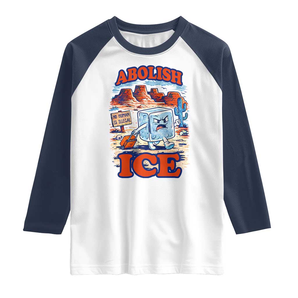 Abolish Ice Protest Raglan Shirt Retro Protest No Human Is Illegal TS10 White Navy Print Your Wear