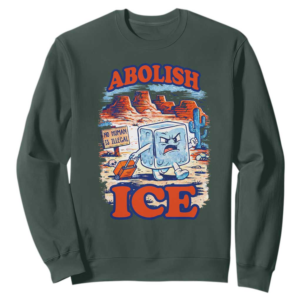 Abolish Ice Protest Sweatshirt Retro Protest No Human Is Illegal TS10 Dark Forest Green Print Your Wear