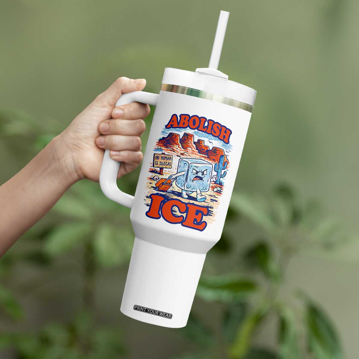 Abolish Ice Protest Tumbler With Handle Retro Protest No Human Is Illegal TS10 Print Your Wear