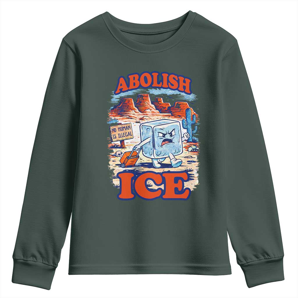 Abolish Ice Protest Youth Sweatshirt Retro Protest No Human Is Illegal TS10 Dark Forest Green Print Your Wear