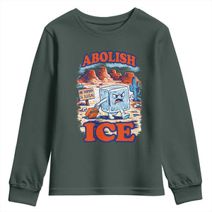 Abolish Ice Protest Youth Sweatshirt Retro Protest No Human Is Illegal TS10 Dark Forest Green Print Your Wear
