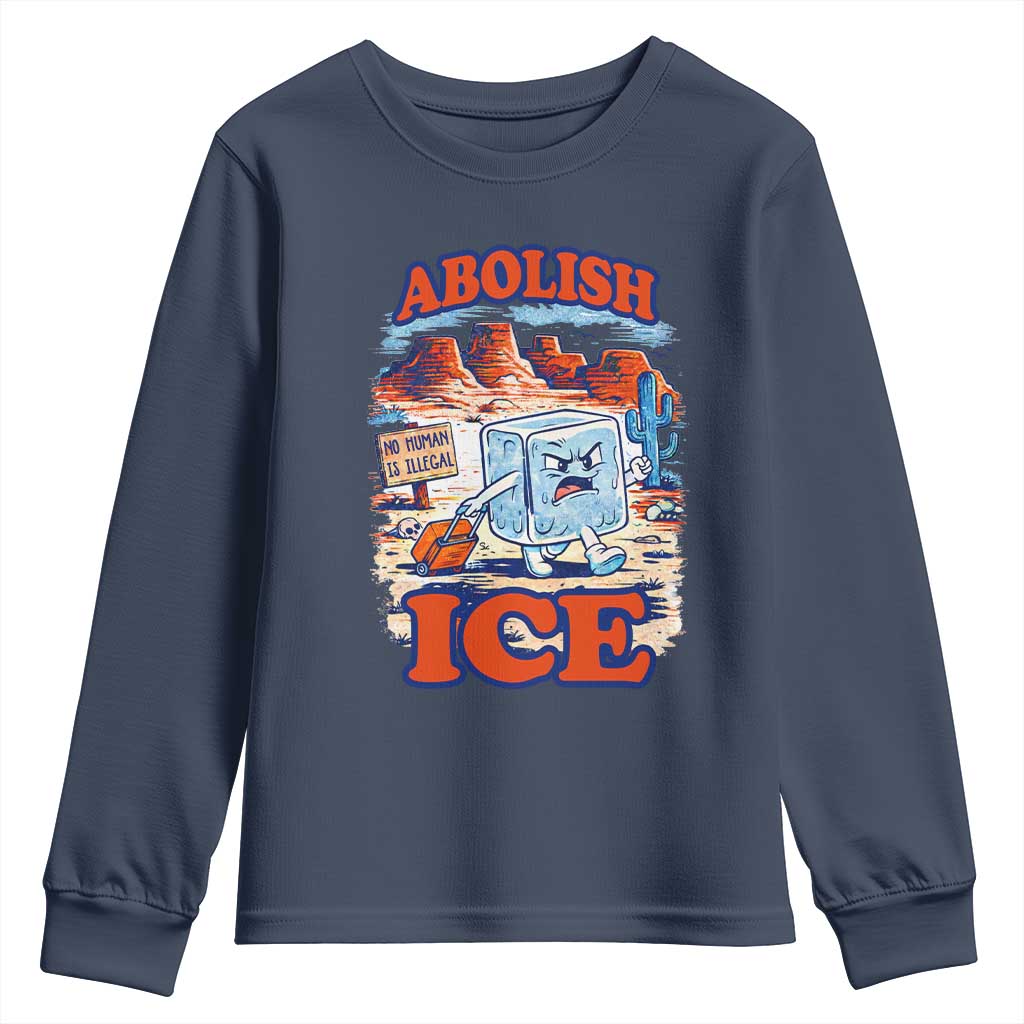 Abolish Ice Protest Youth Sweatshirt Retro Protest No Human Is Illegal TS10 Navy Print Your Wear