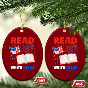 Patriotic Bookish 4th Of July Read White Blue Since 1776 Ceramic Ornament TS10 Print Your Wear